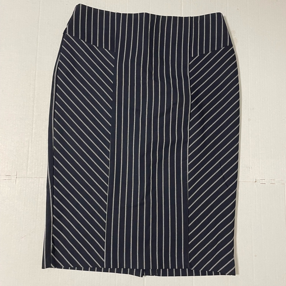7th Avenue New York & Company Skirt Womens Sz 10 Pinstripe Back Zip Slit Pencil